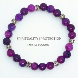 Natural Purple Sugilite Gemstone Beaded Bracelet - 8mm Stretch